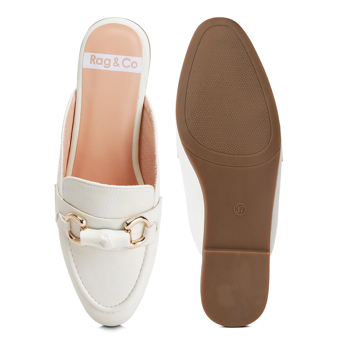 horsebit embellished raffia slip on mules#color_white