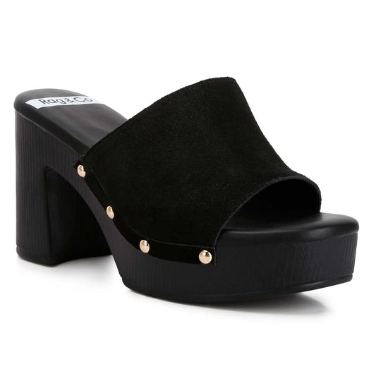 suede high block heel mules#color_black