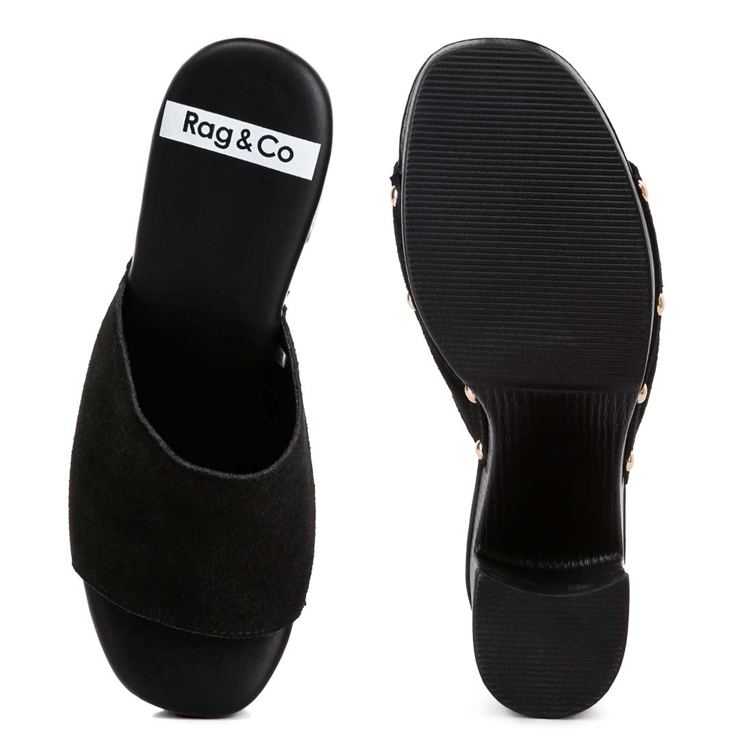 suede high block heel mules#color_black