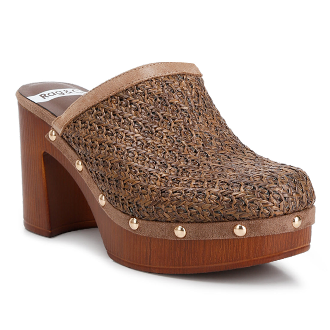 raffia platform clogs#color_brown