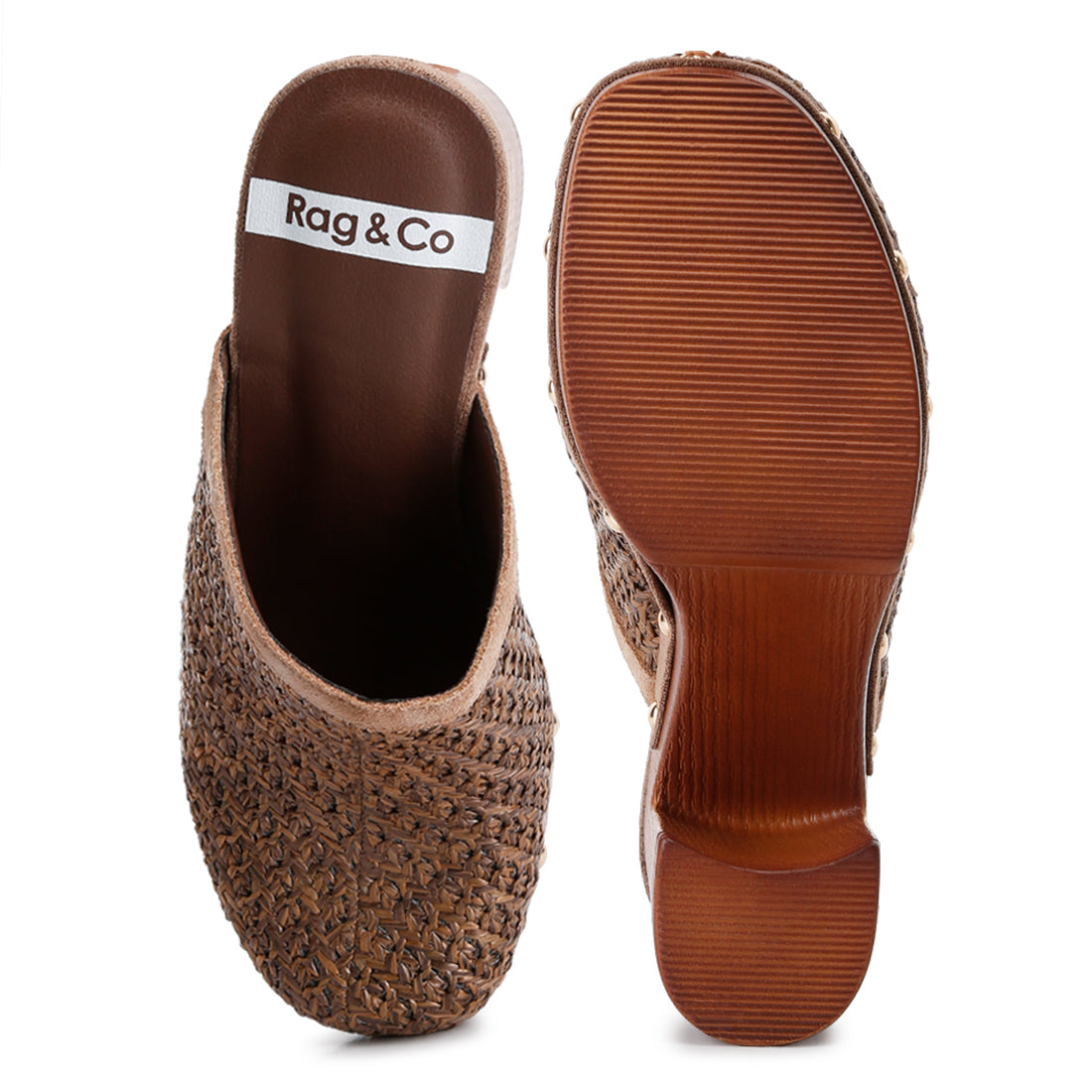 raffia platform clogs#color_brown
