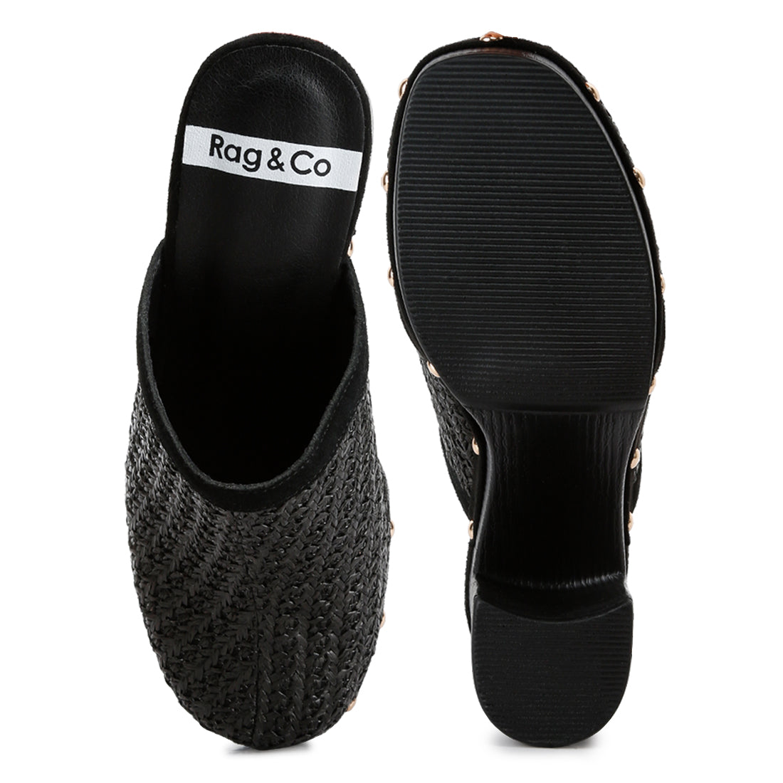 raffia platform clogs#color_black