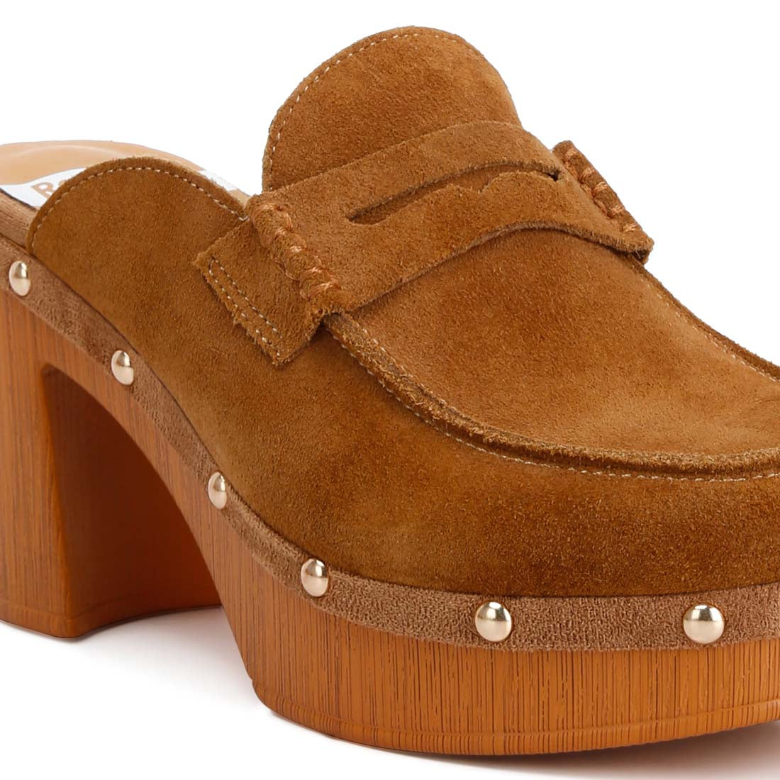 suede platform clogs#color_tan