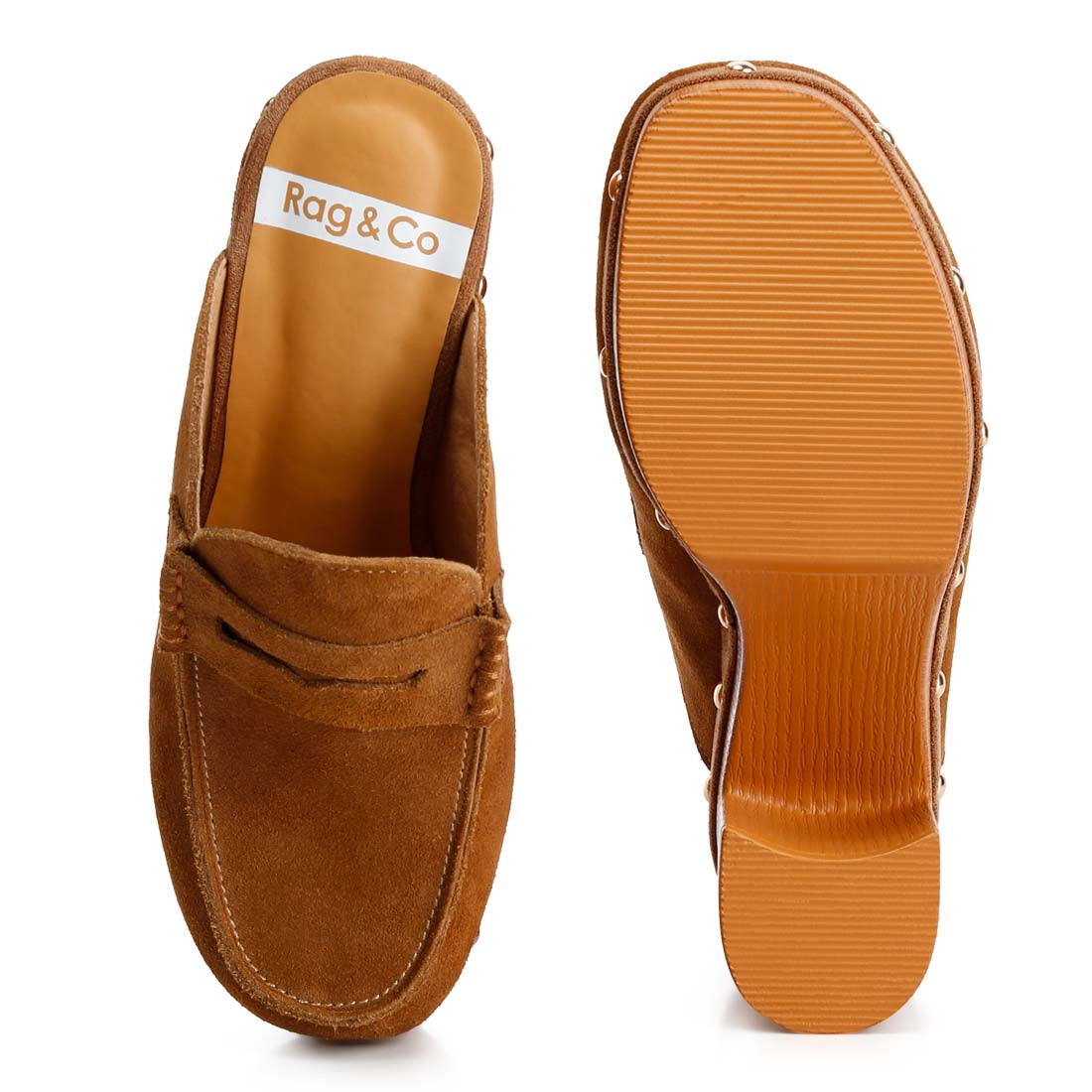 suede platform clogs#color_tan