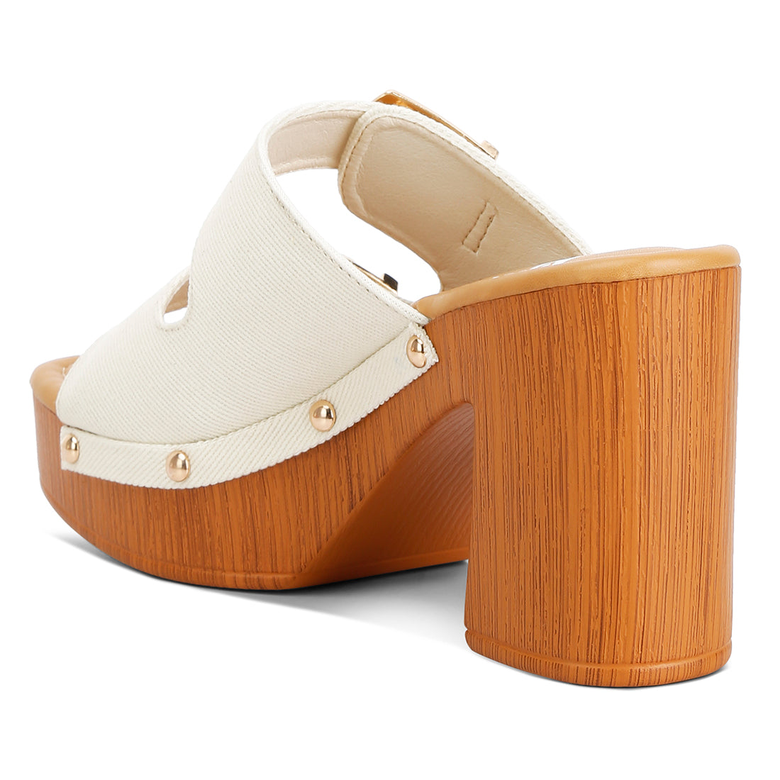 buckle straps high block heel clogs#color_beige