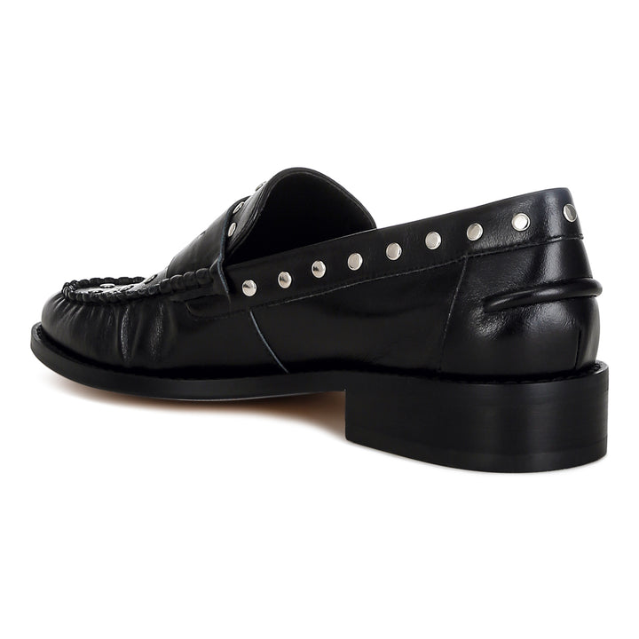 studs embellished leather loafers
#color_black