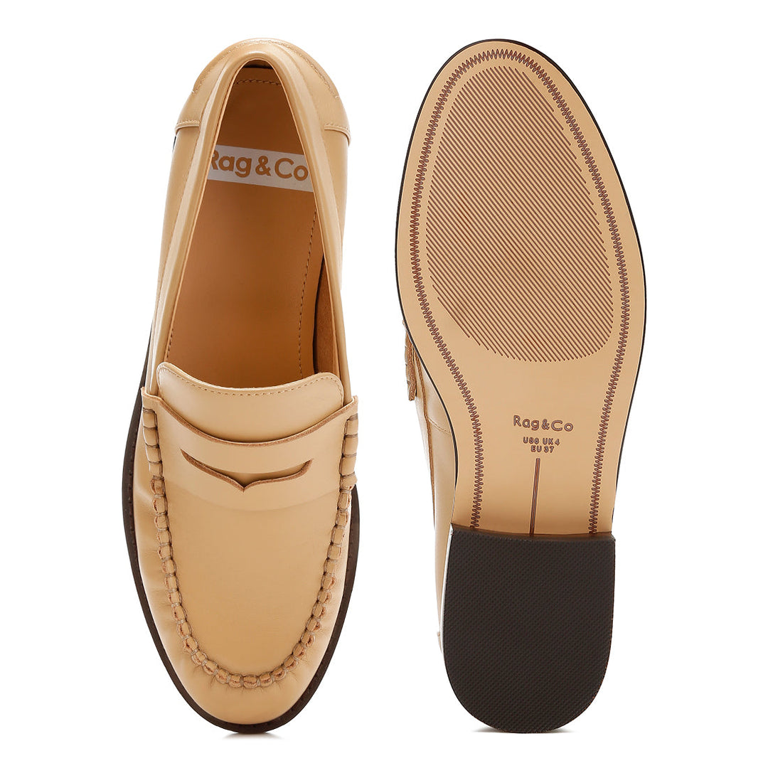 genuine leather loafers#color_beige