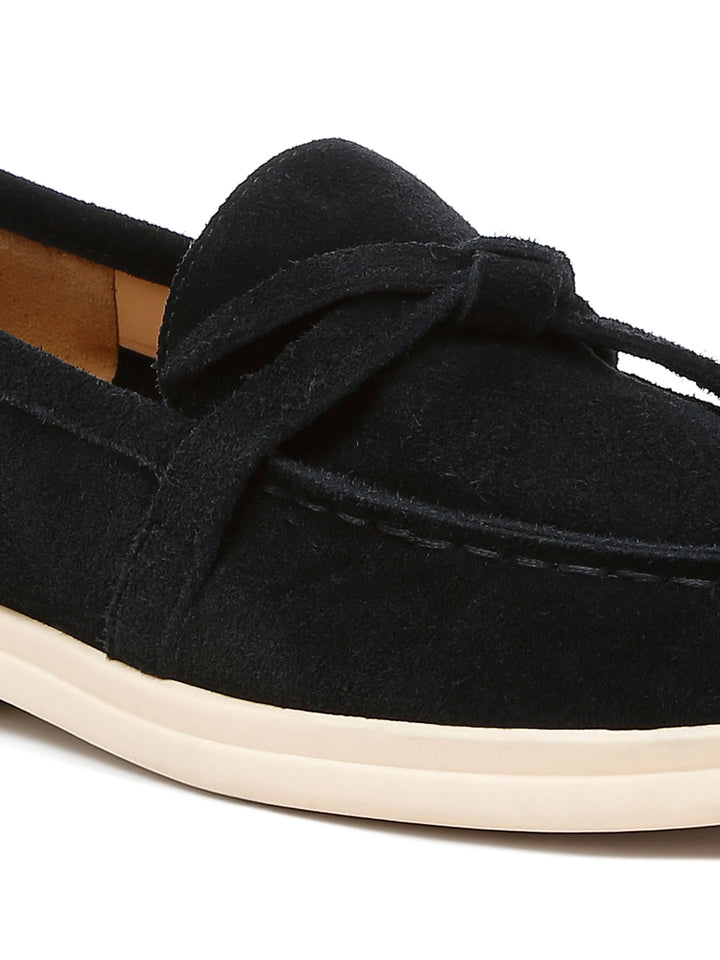 suede knot detailed loafers#color_black