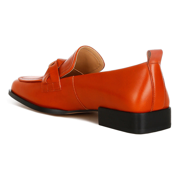 genuine leather braided loafers#color_cognac