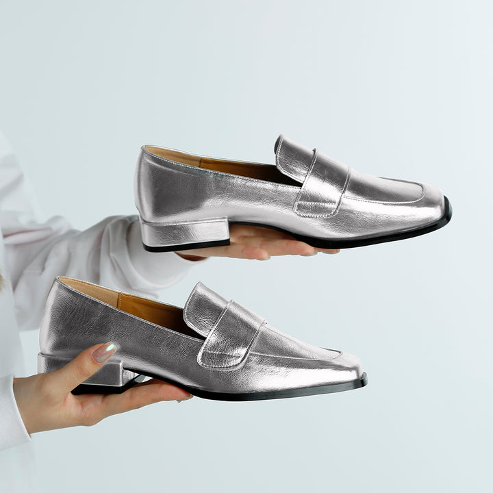 metallic penny loafers#color_silver