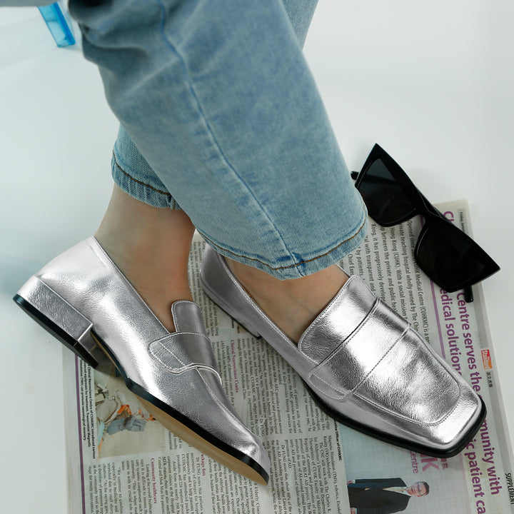 metallic penny loafers#color_silver