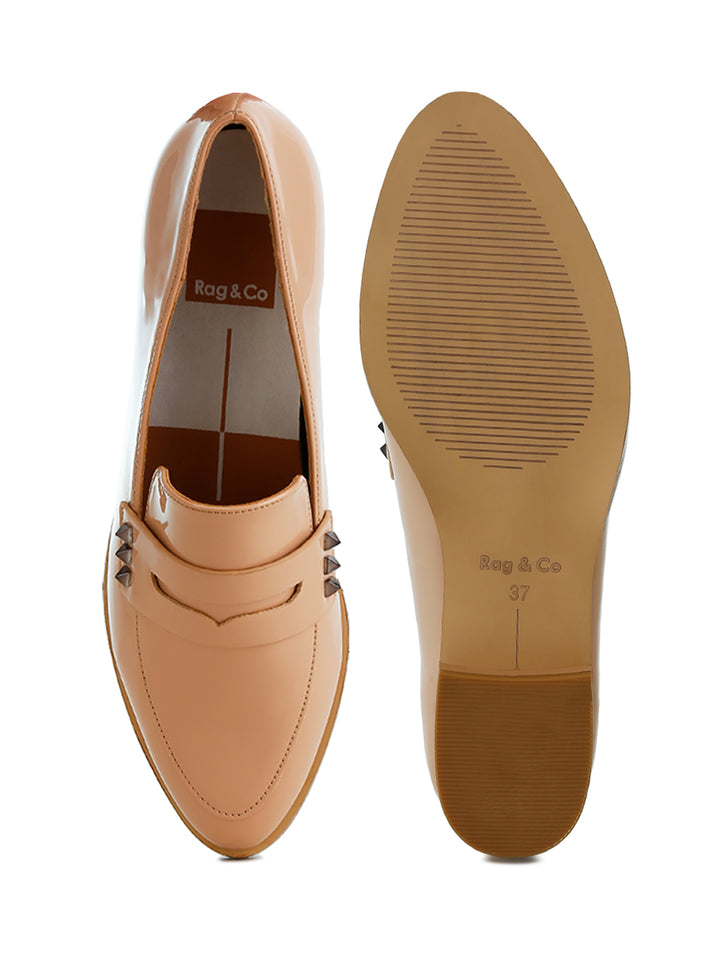 patent pleather penny loafers#color_beige