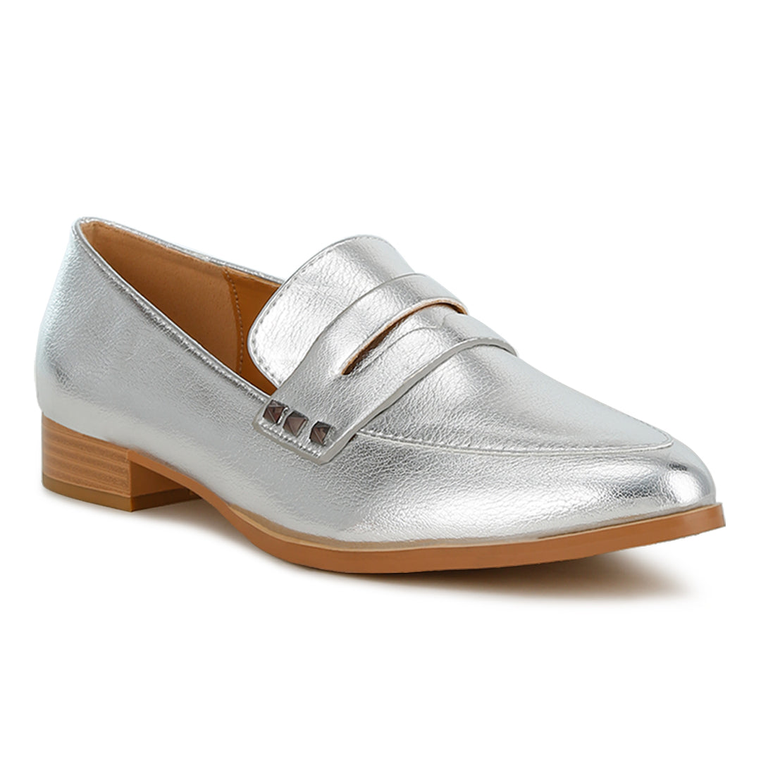 penny strap metallic loafers#color_silver