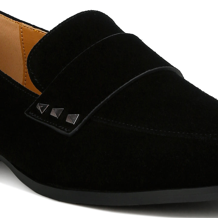 studded suede loafers#color_black