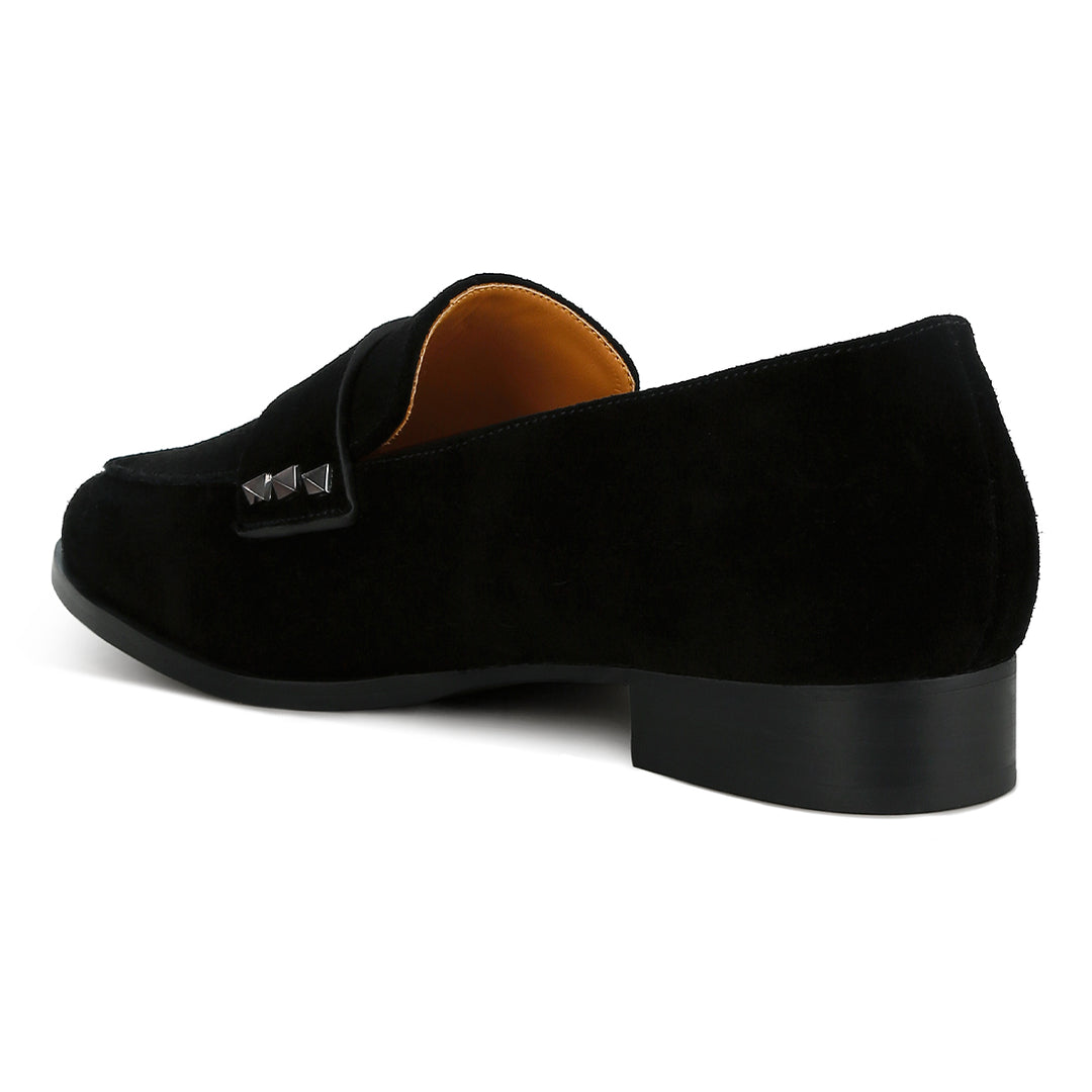 studded suede loafers#color_black