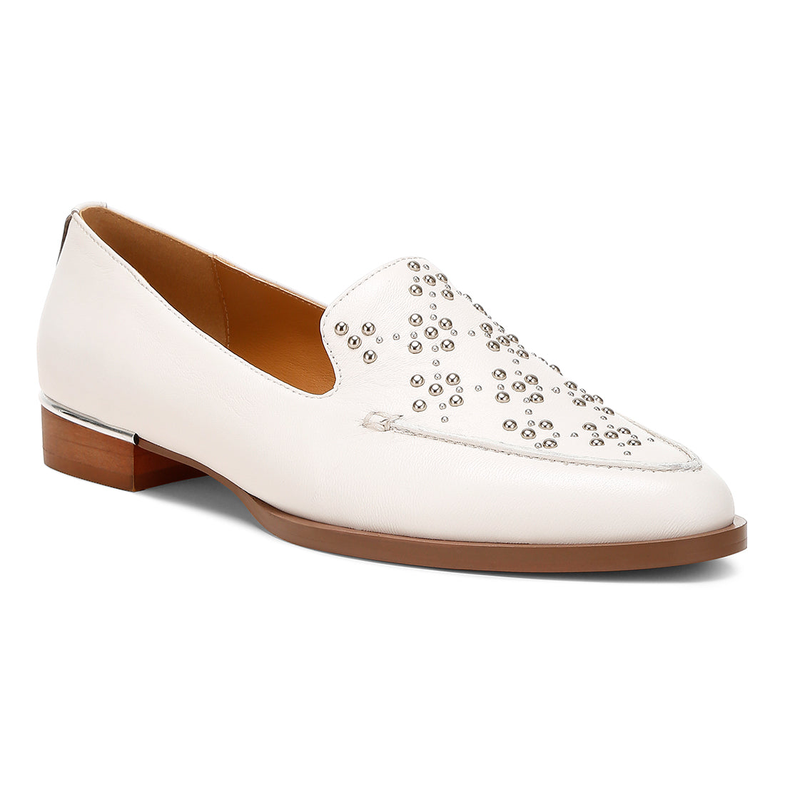 studded genuine leather loafers
#color_white