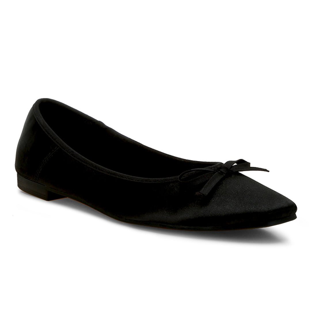 satin bow embellished ballerinas#color_black