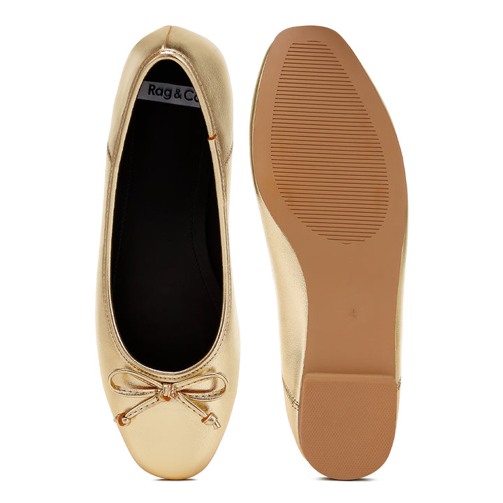 bow detail metallic ballerinas#color_gold