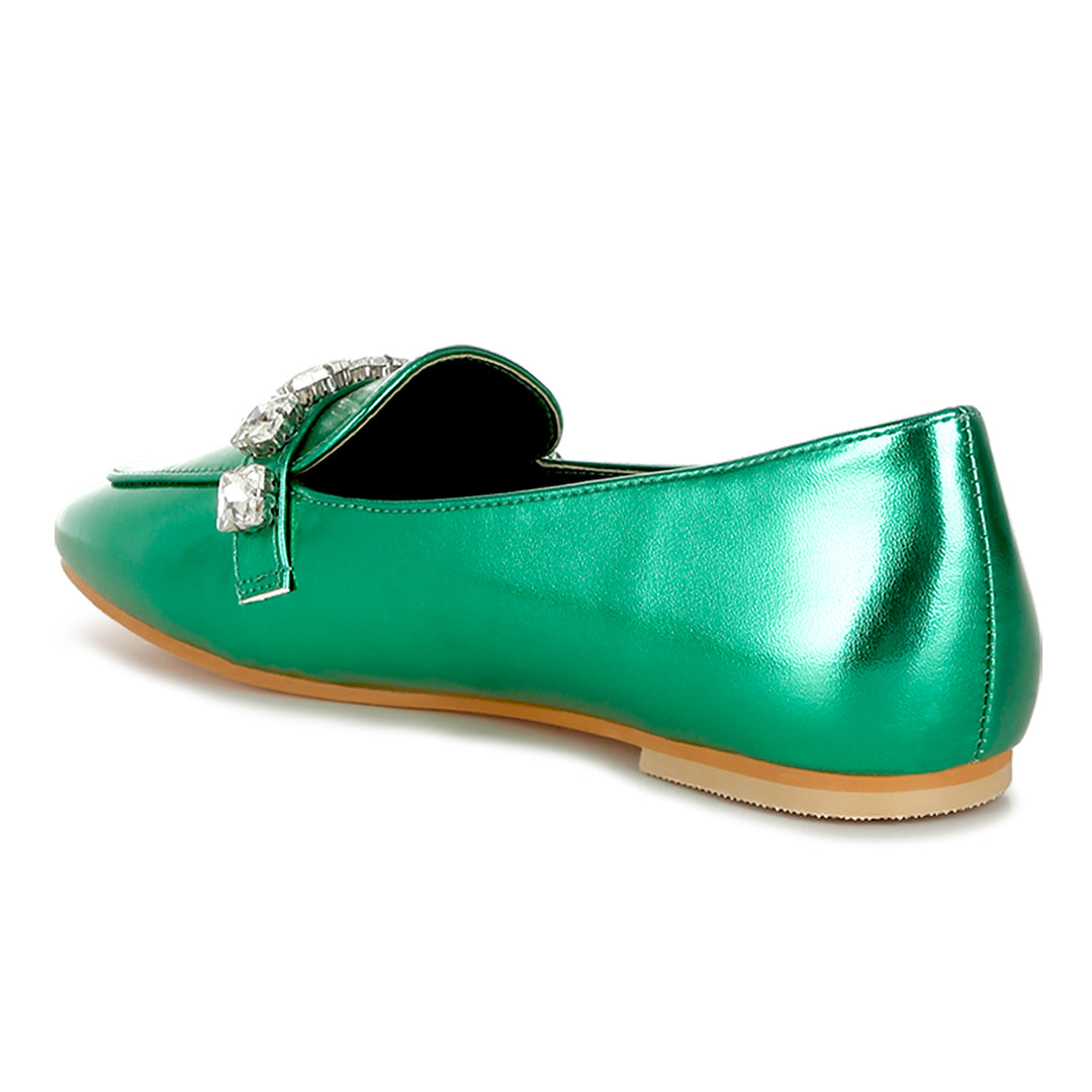 diamante strap metallic loafers
#color_green