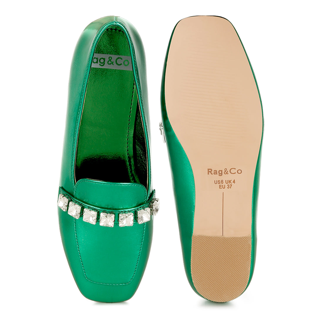 diamante strap metallic loafers
#color_green