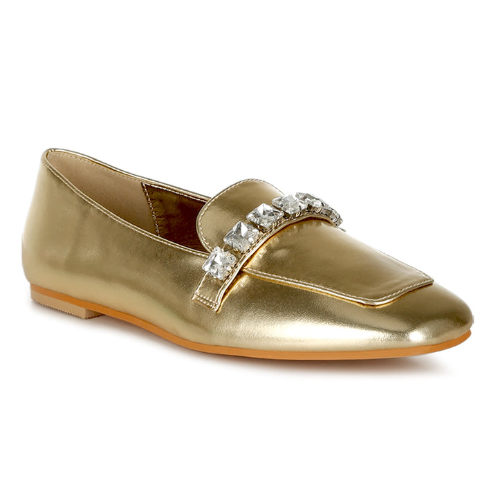 diamante strap metallic loafers
#color_gold