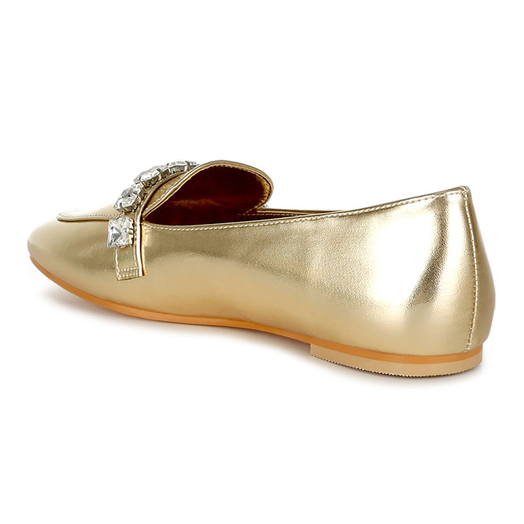 diamante strap metallic loafers
#color_gold