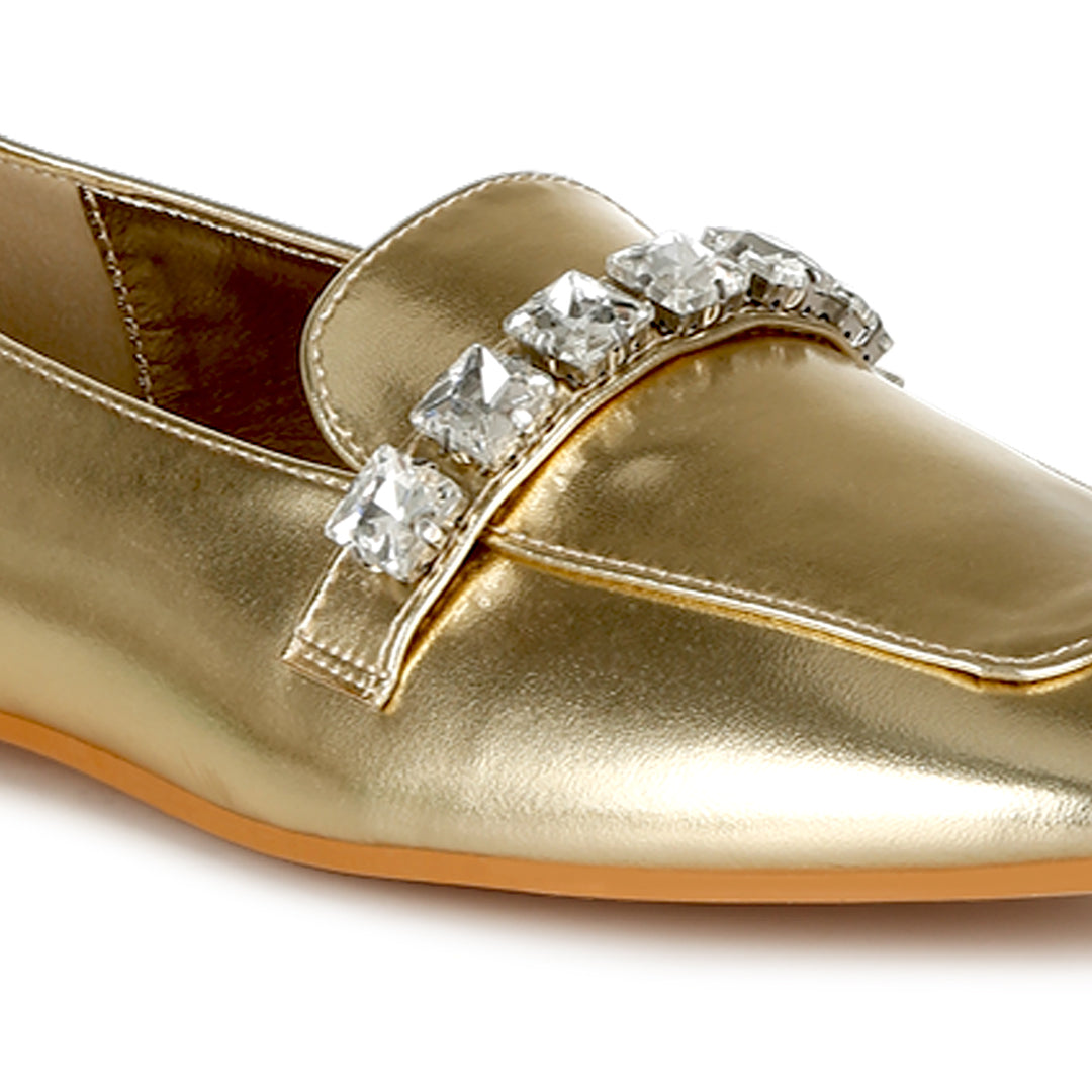 diamante strap metallic loafers
#color_gold