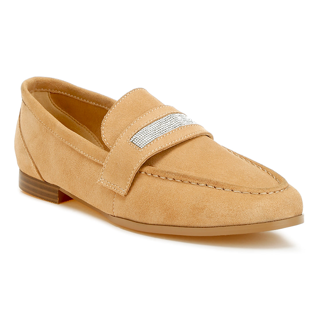 rhinestone penny strap loafers#color_beige