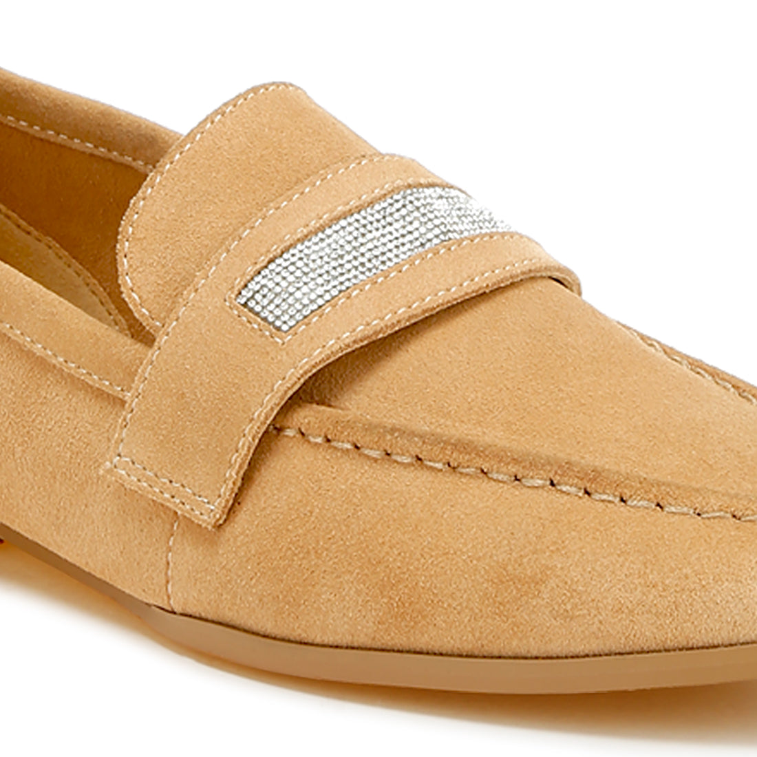 rhinestone penny strap loafers#color_beige