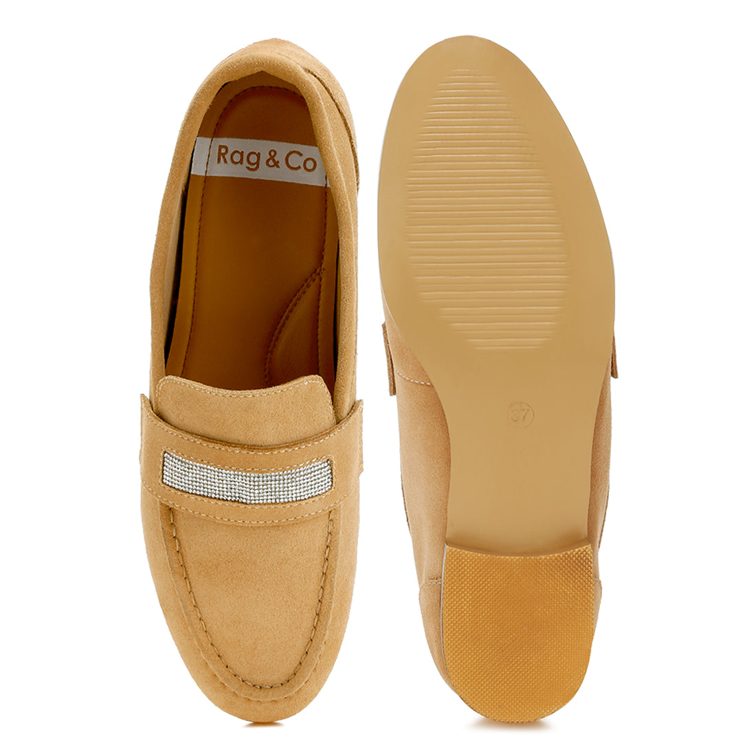 rhinestone penny strap loafers#color_beige