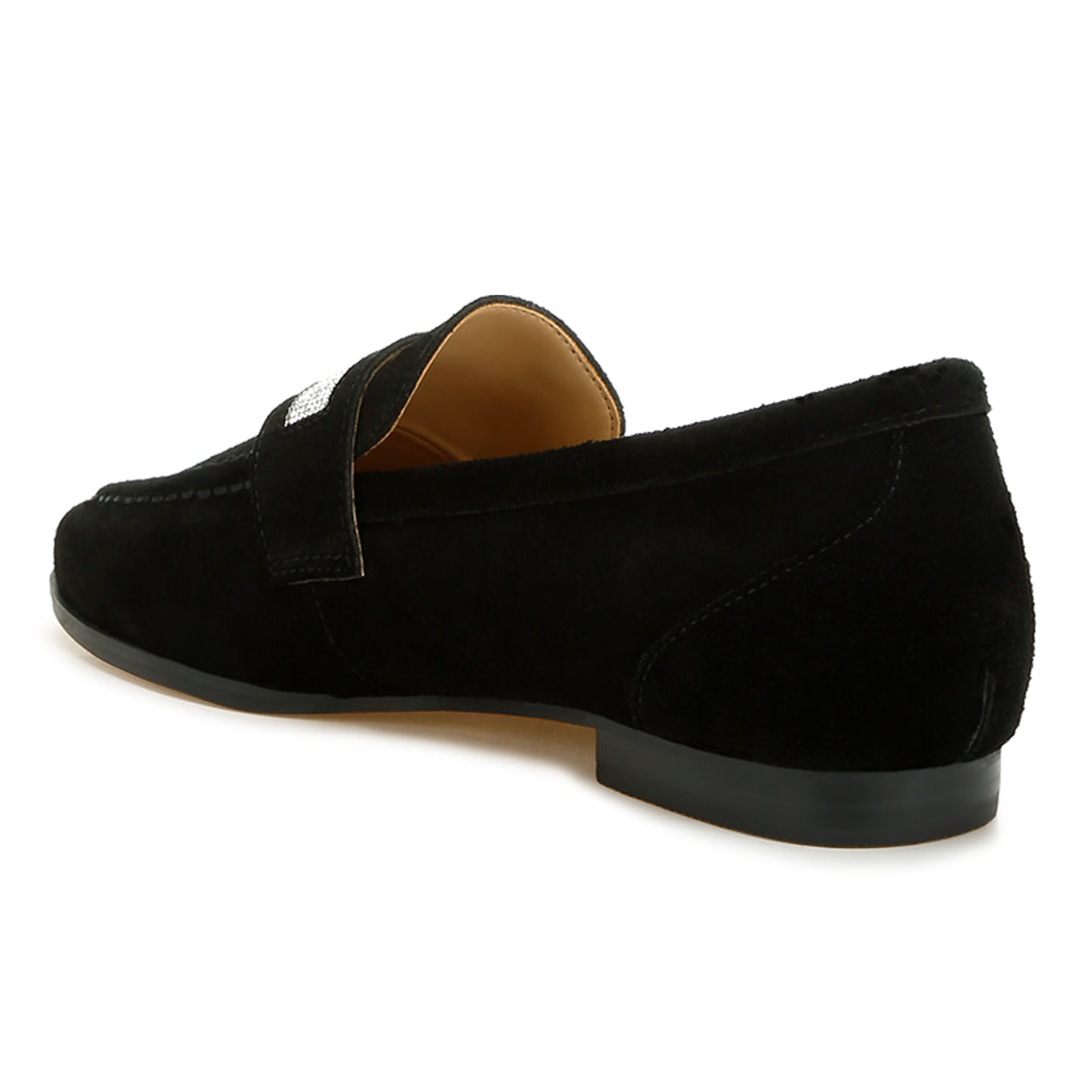 rhinestone penny strap loafers#color_black