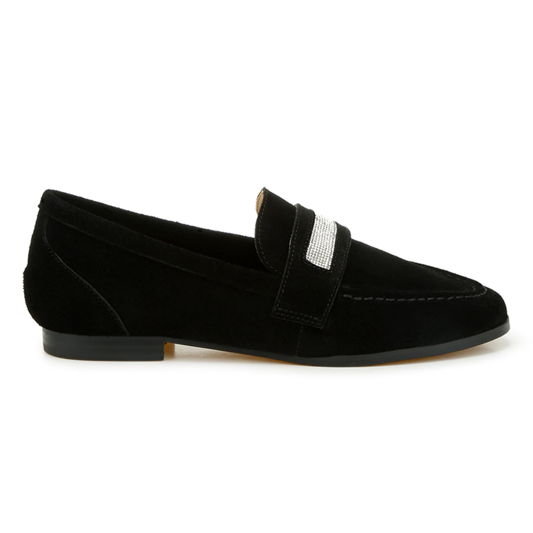 rhinestone penny strap loafers#color_black