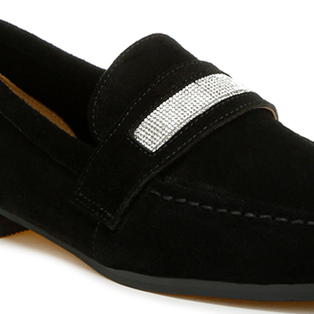 rhinestone penny strap loafers#color_black