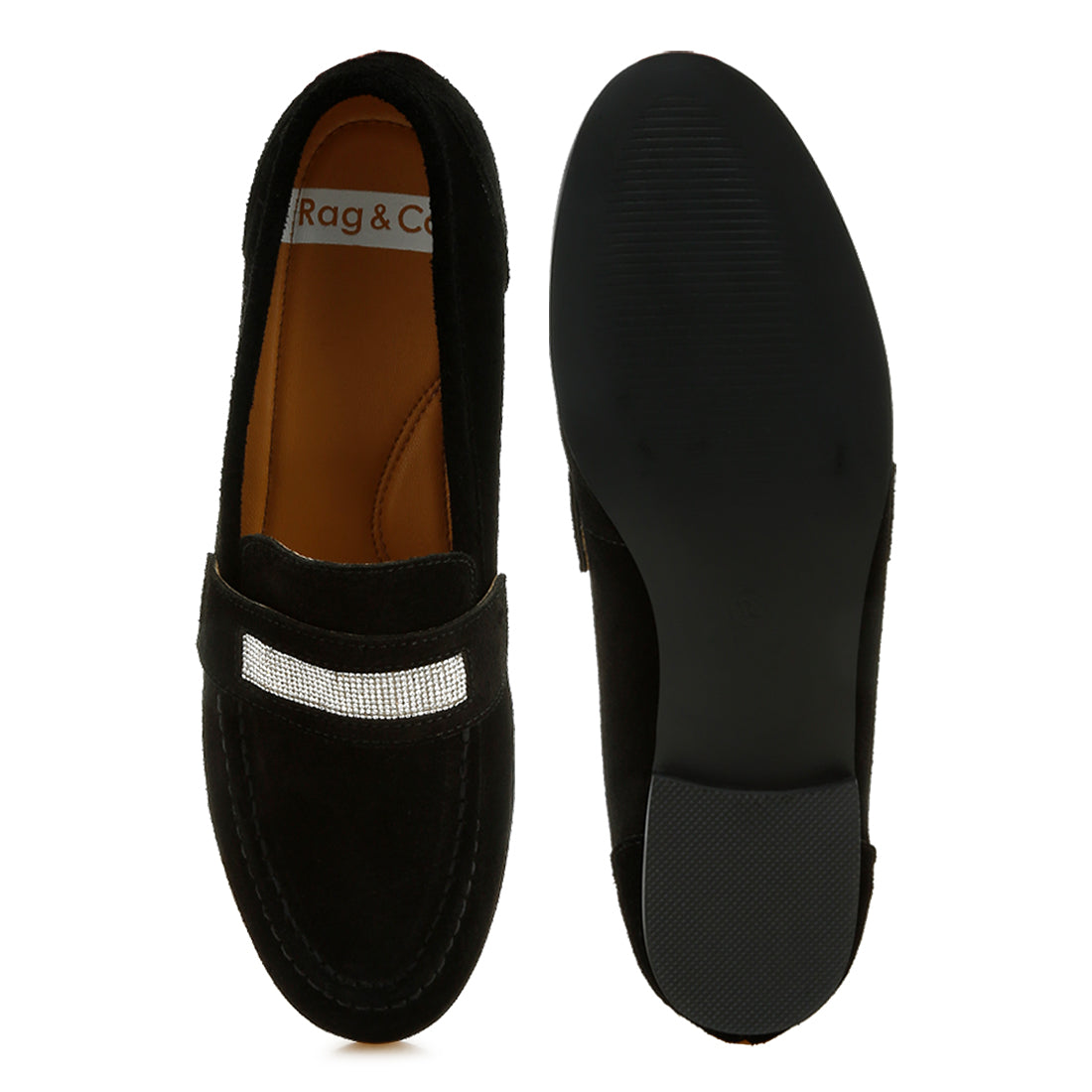 rhinestone penny strap loafers#color_black