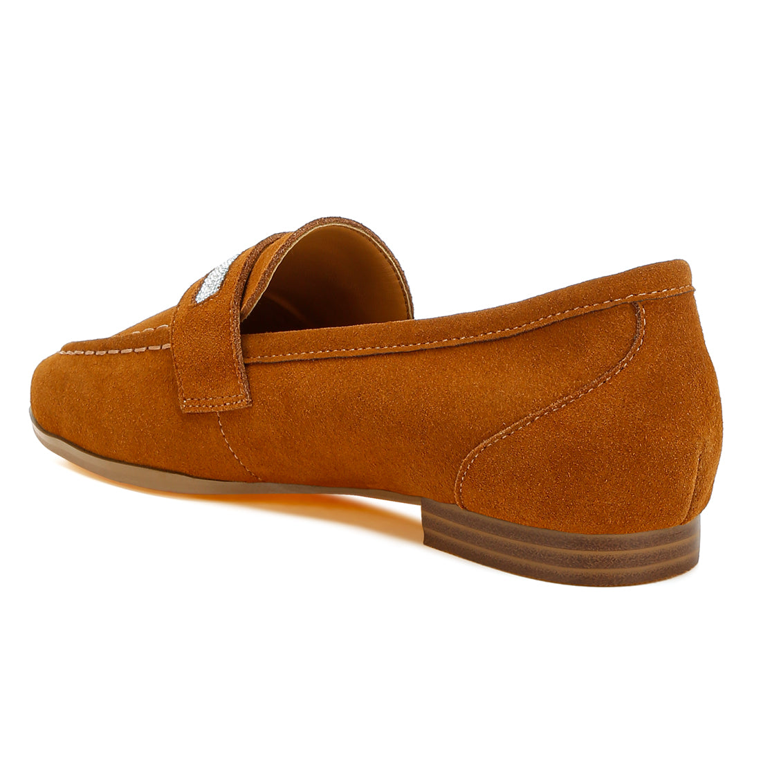 rhinestone penny strap loafers#color_tan