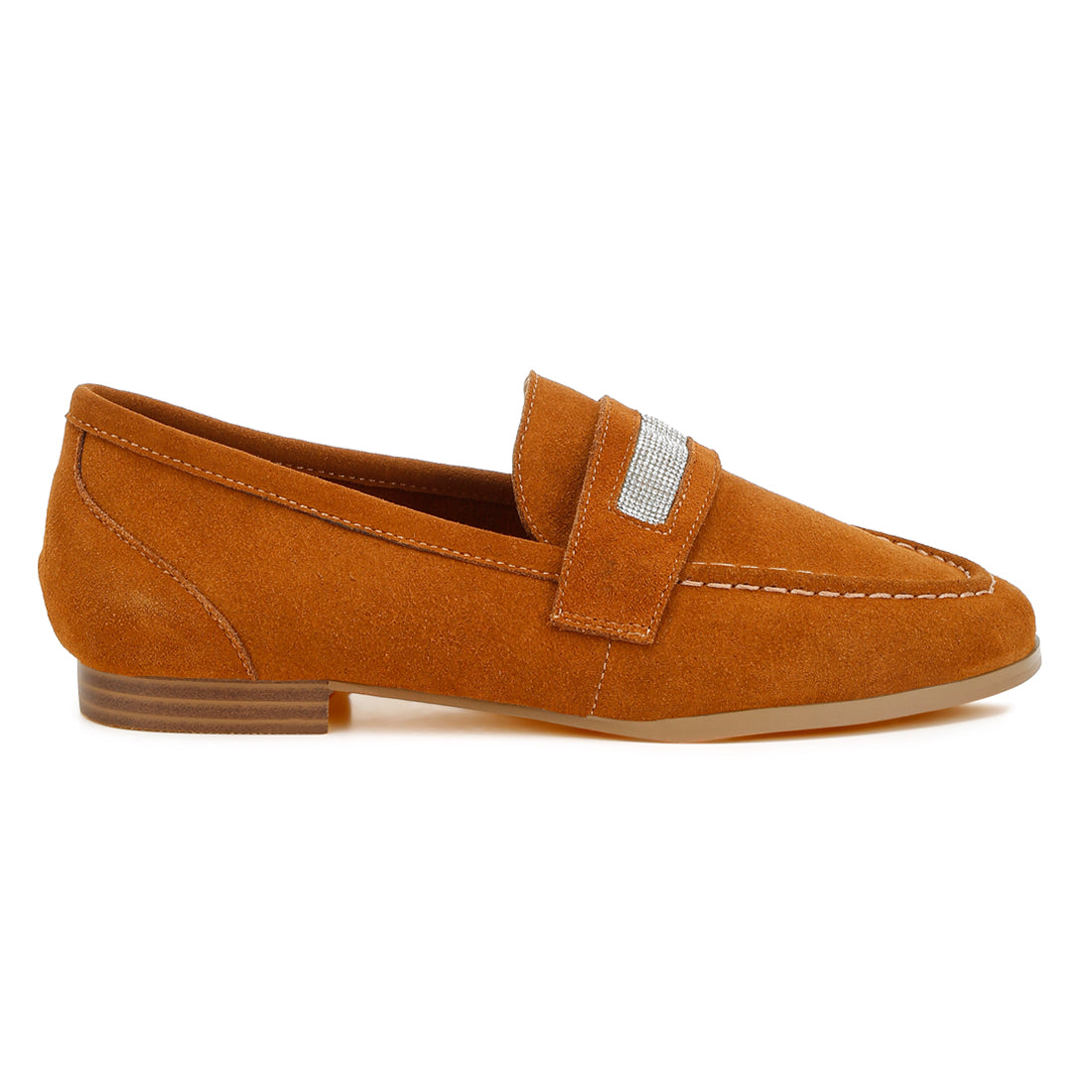 rhinestone penny strap loafers#color_tan