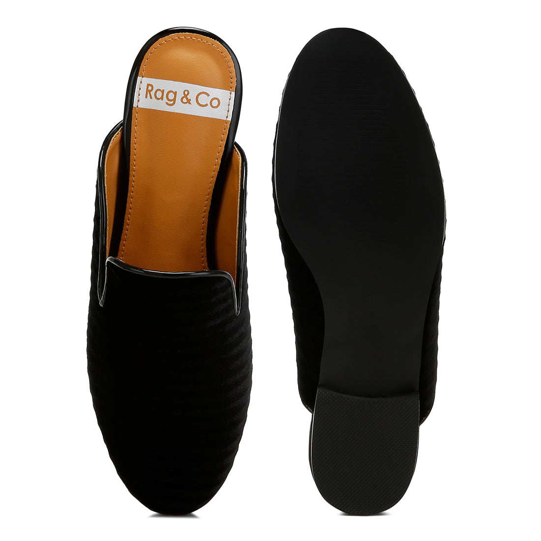 velvet textured slip on mules#color_black