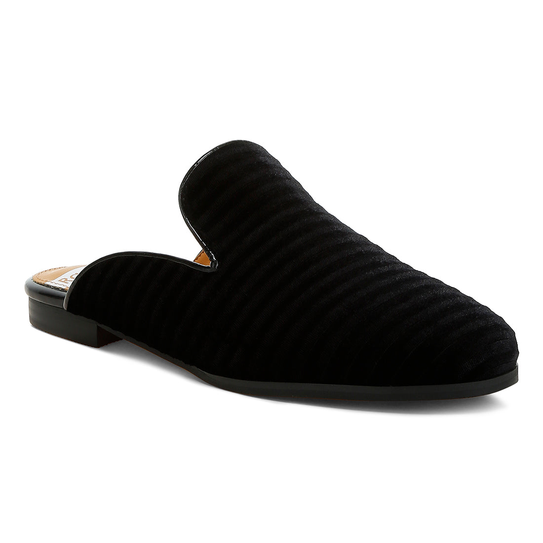 velvet textured slip on mules#color_black