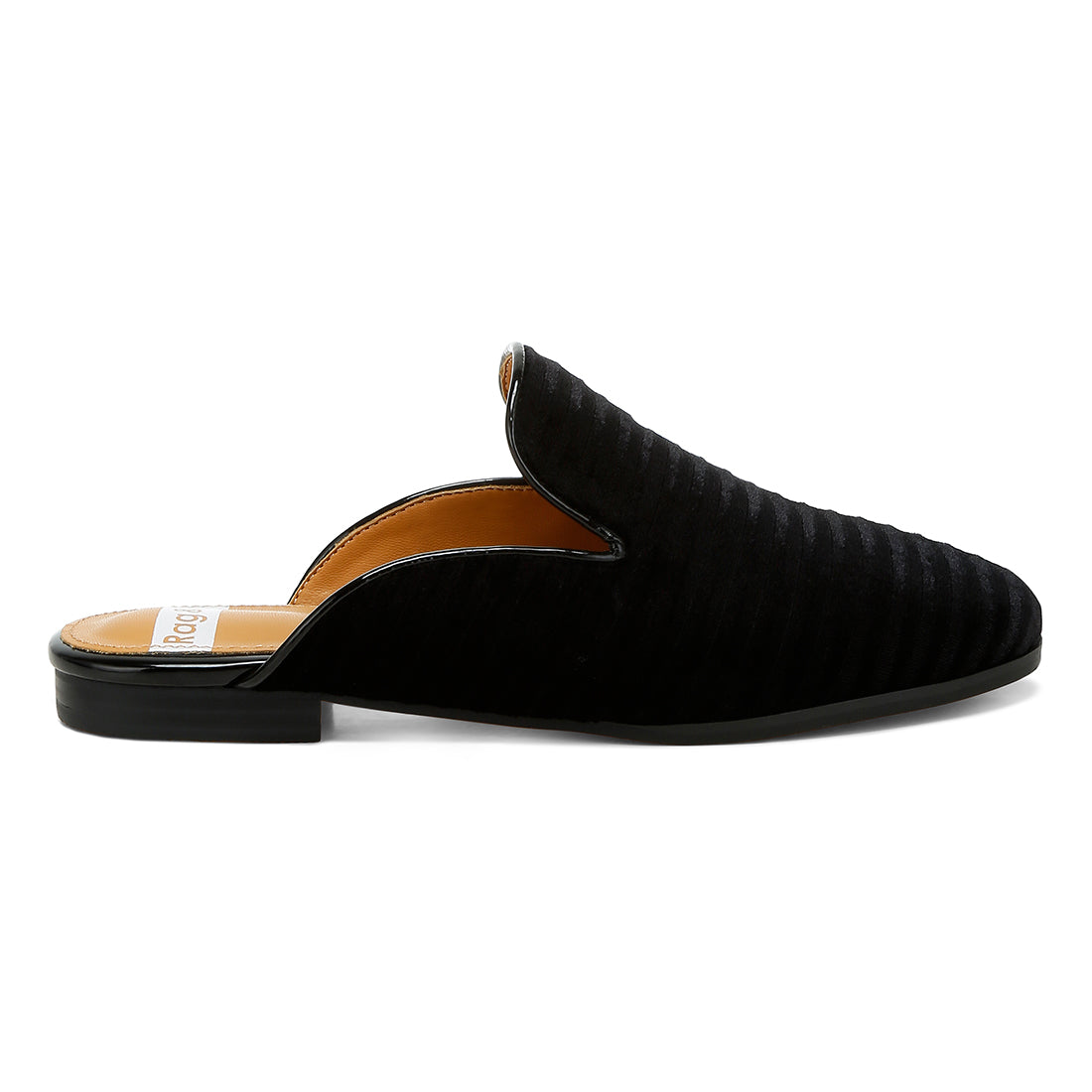 velvet textured slip on mules#color_black