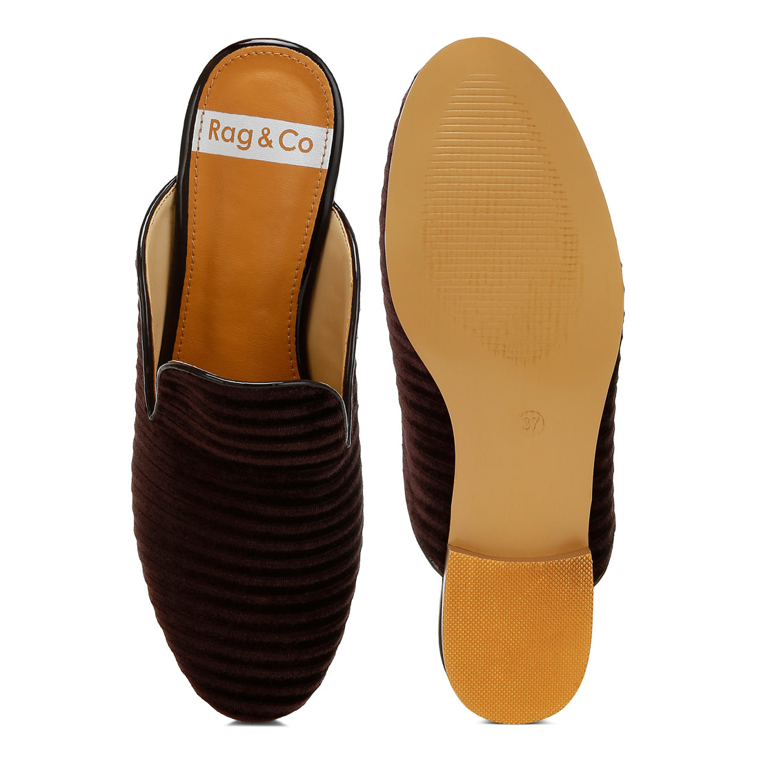 velvet textured slip on mules#color_brown