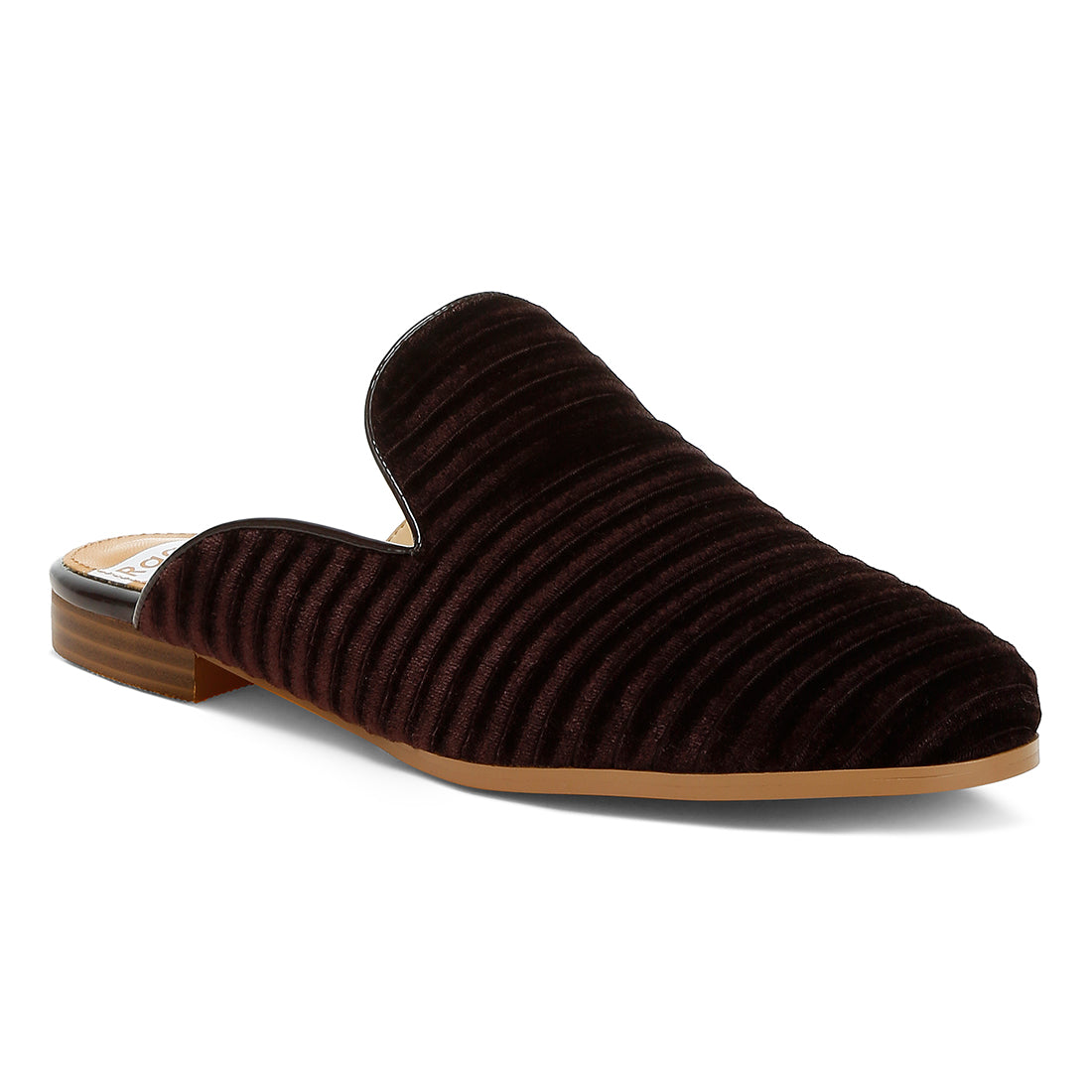 velvet textured slip on mules#color_brown
