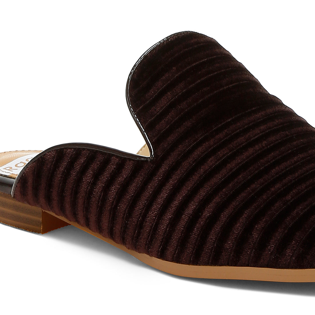 velvet textured slip on mules#color_brown
