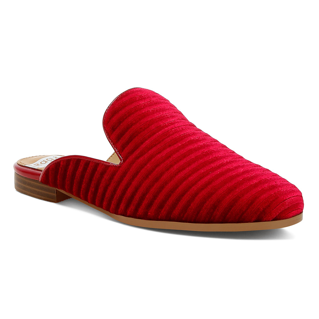 velvet textured slip on mules#color_red