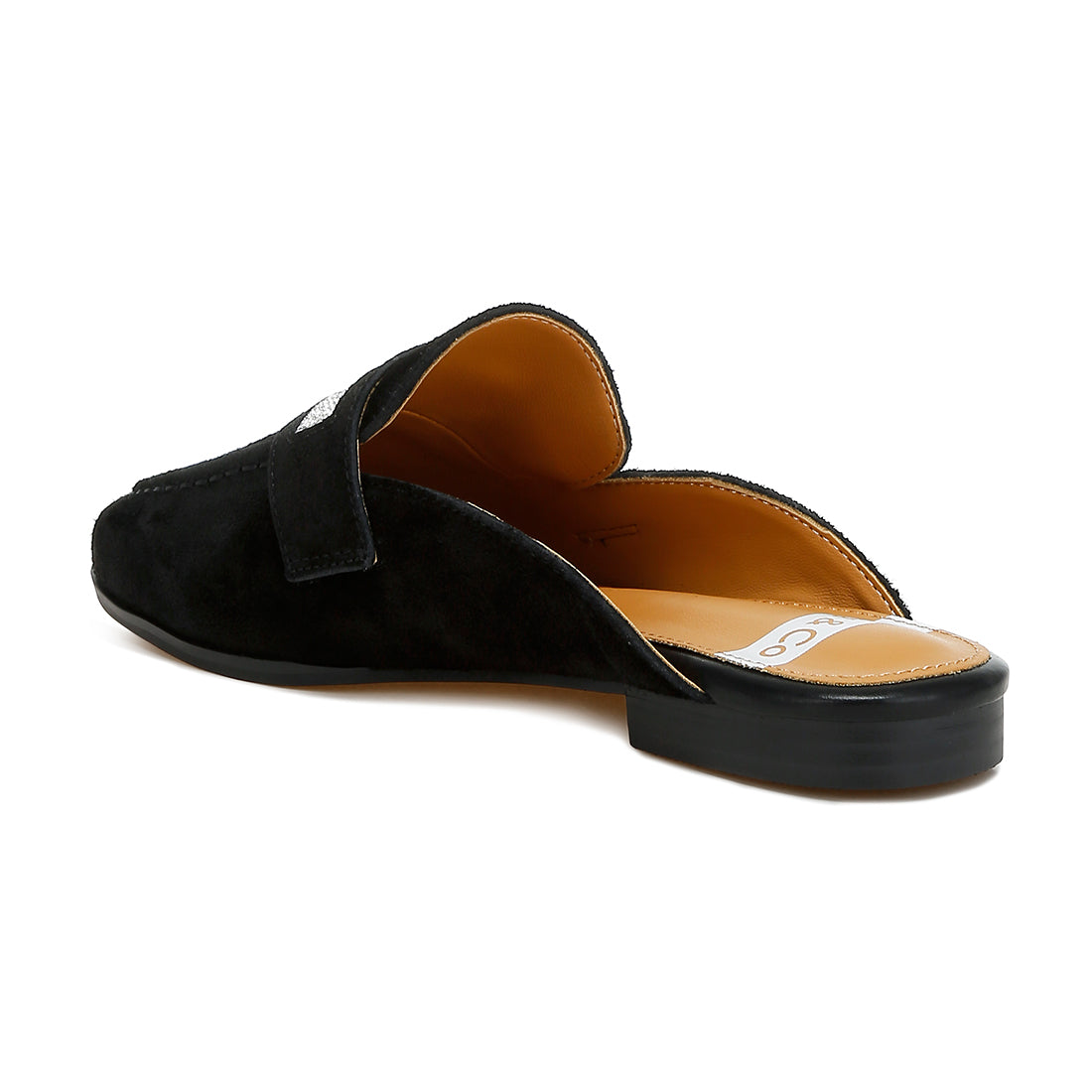 rhinestone strap suede mules#color_black