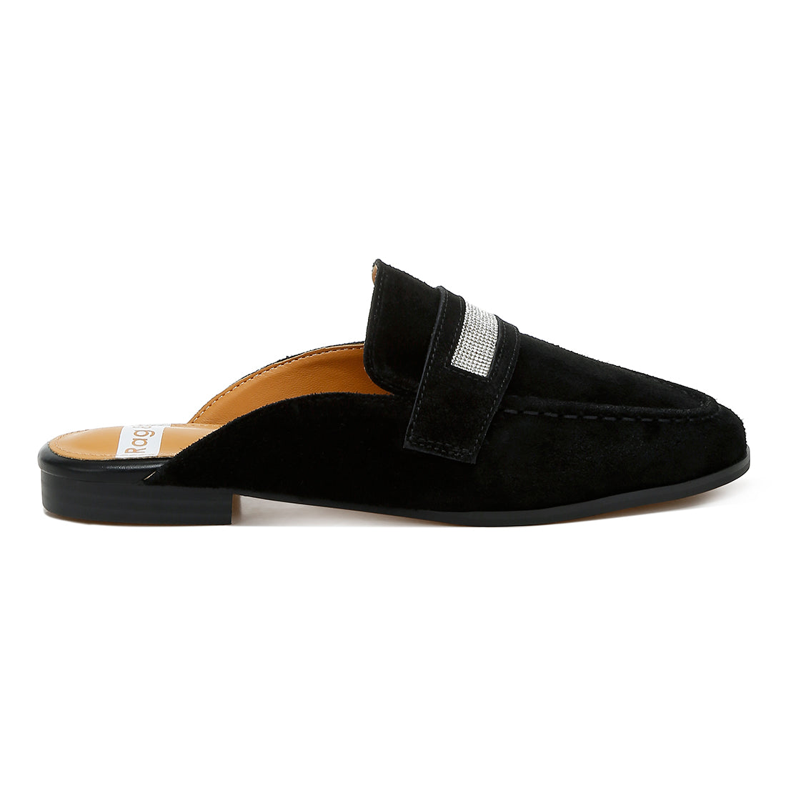 rhinestone strap suede mules#color_black
