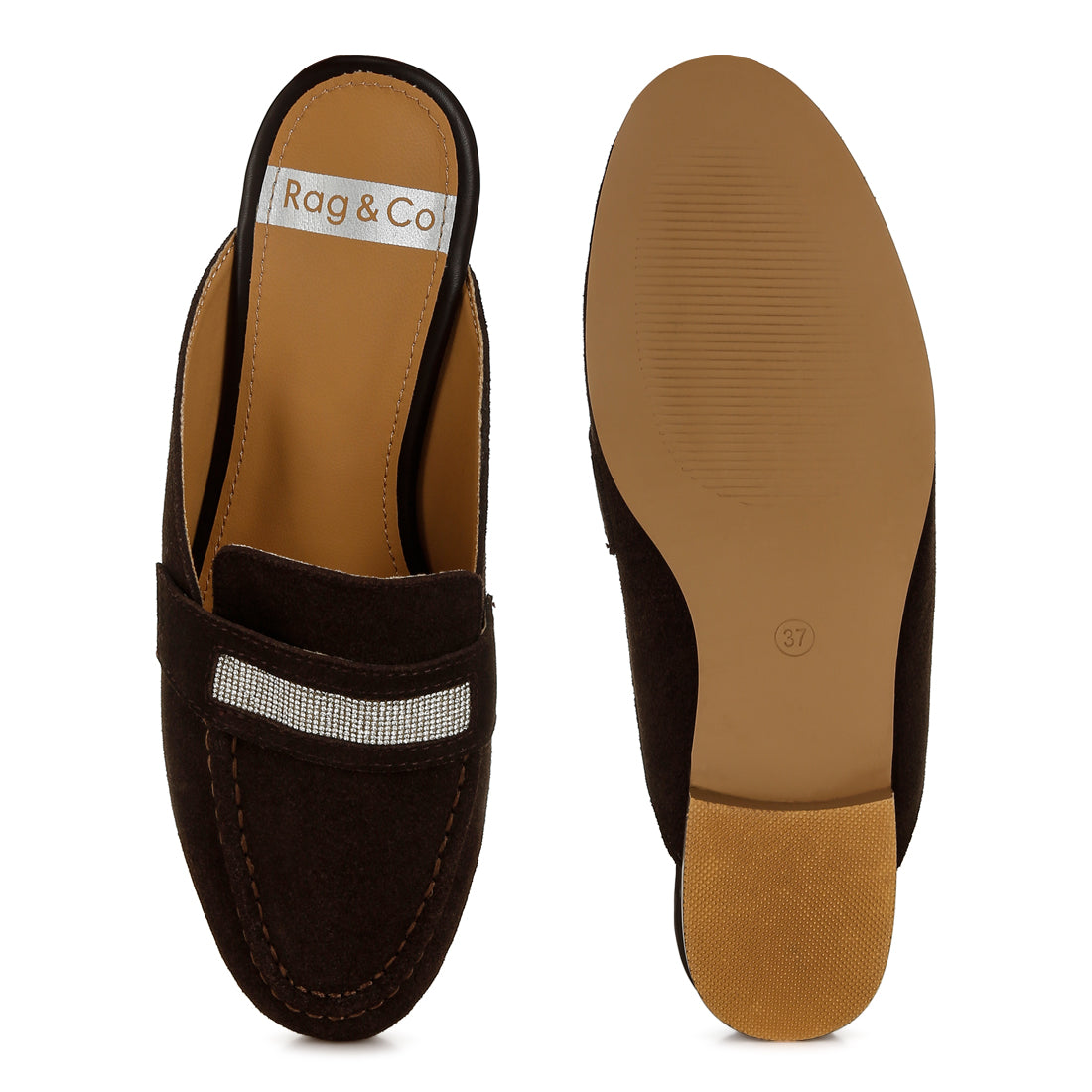 rhinestone strap suede mules#color_brown