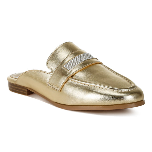 rhinestones slip on mules#color_gold
