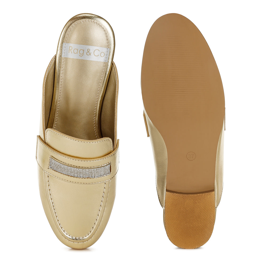 rhinestones slip on mules#color_gold