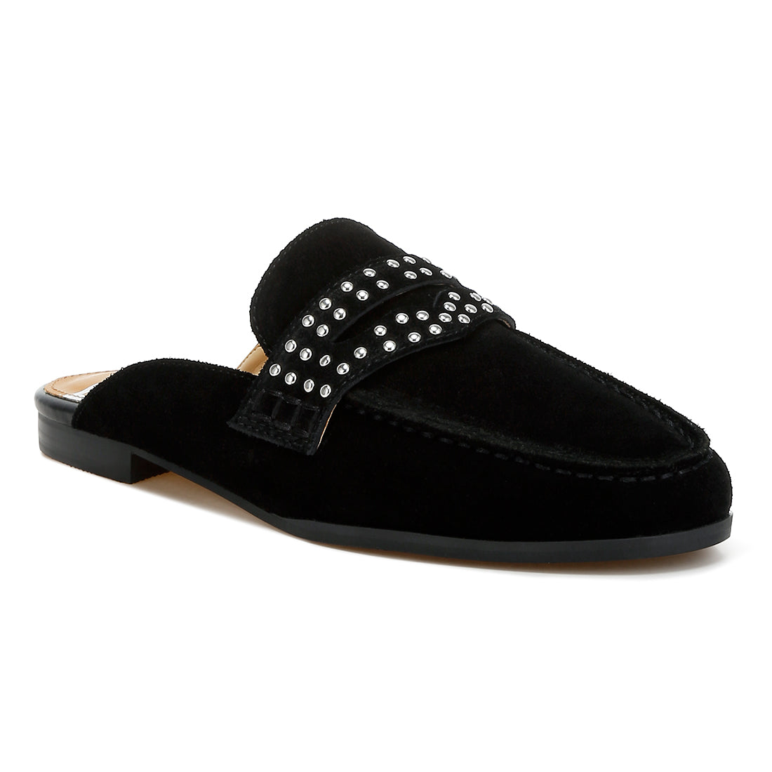 stud embellished penny strap mules#color_black