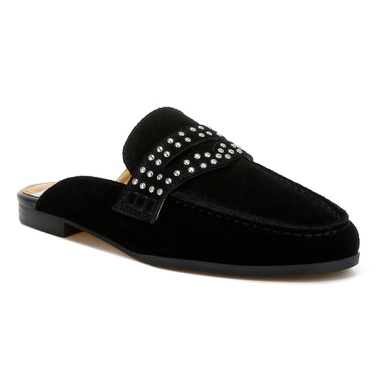 stud embellished penny strap mules#color_black